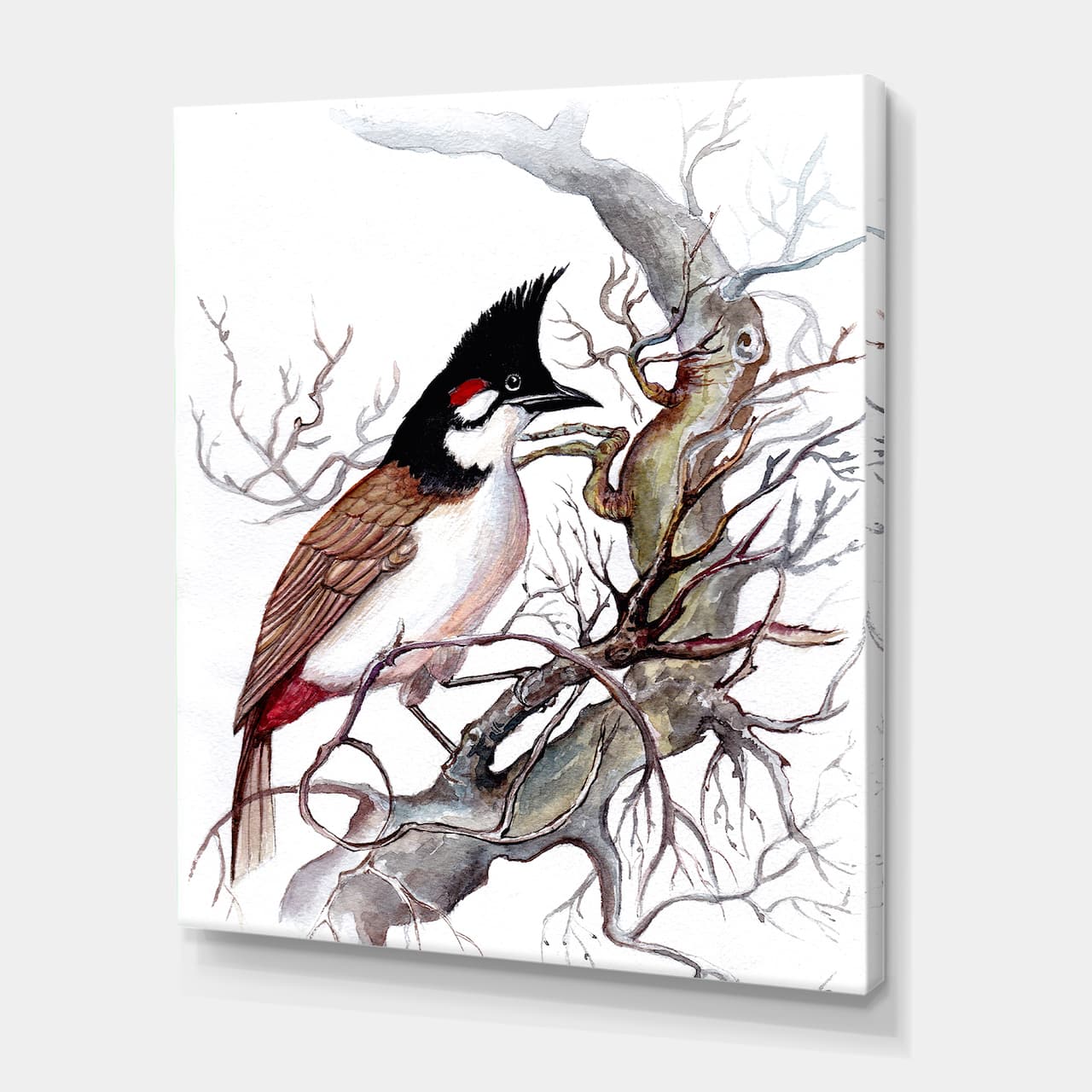 Designart - Vintage Beautiful Bird On A Branch - Traditional Canvas Wall Art Print
